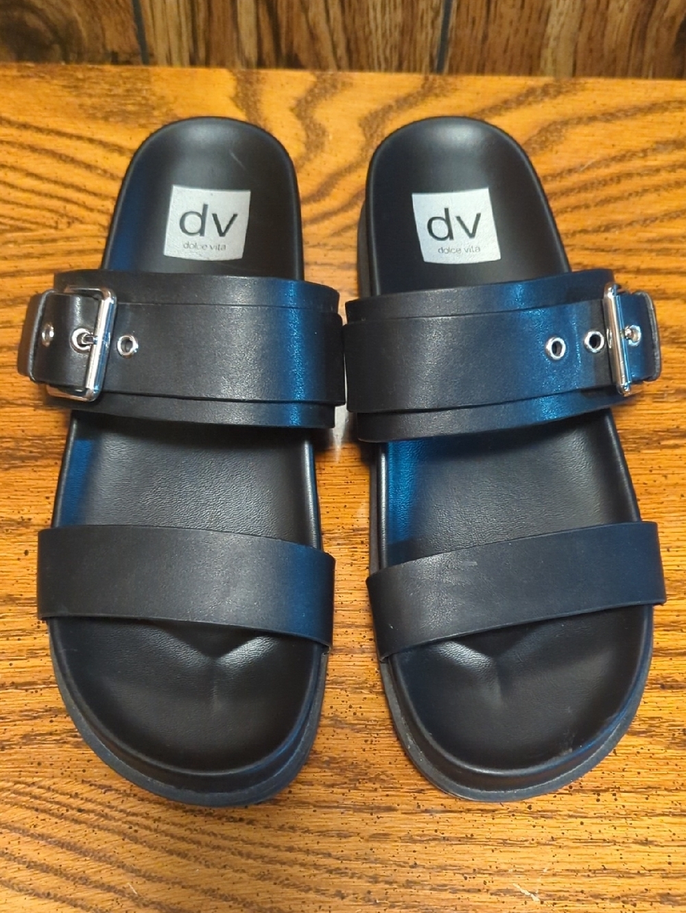 DV by Dolce Vita Kids Black Double-Strap Slide Sandals Women's Size 8